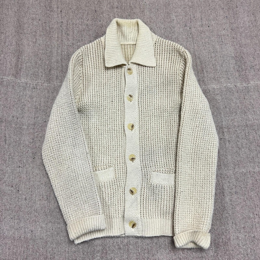 Vintage Collared Knit Sweater Mens‎ Medium White 1970s